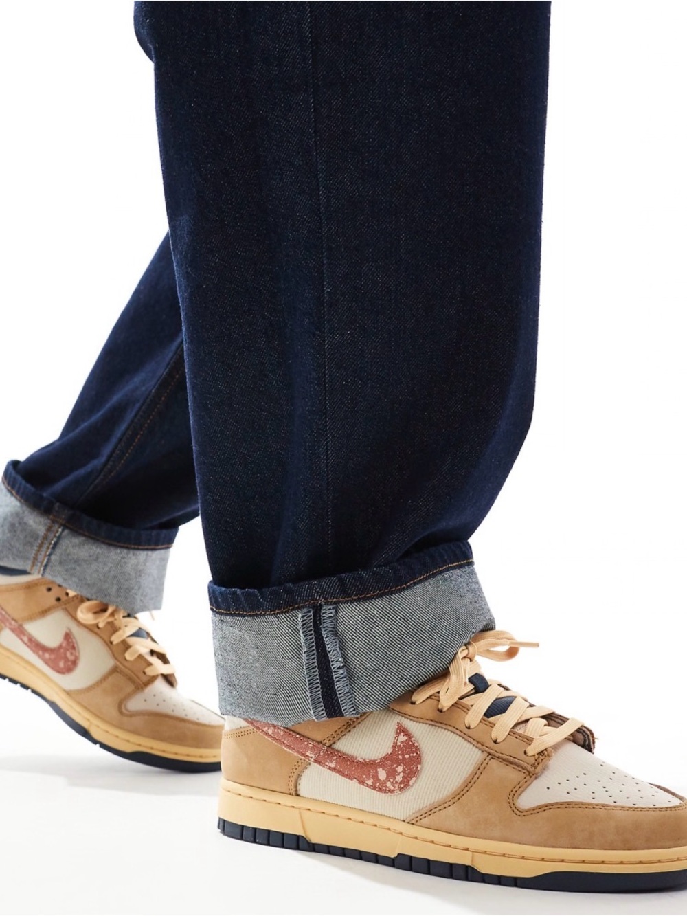 Nike Beige and Rose Marble Swoosh Low-Top Sneakers